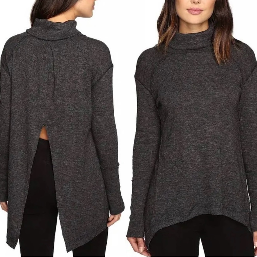 We The Free Free‎ people Charcoal gray split back wide cuff Turtleneck Sweater